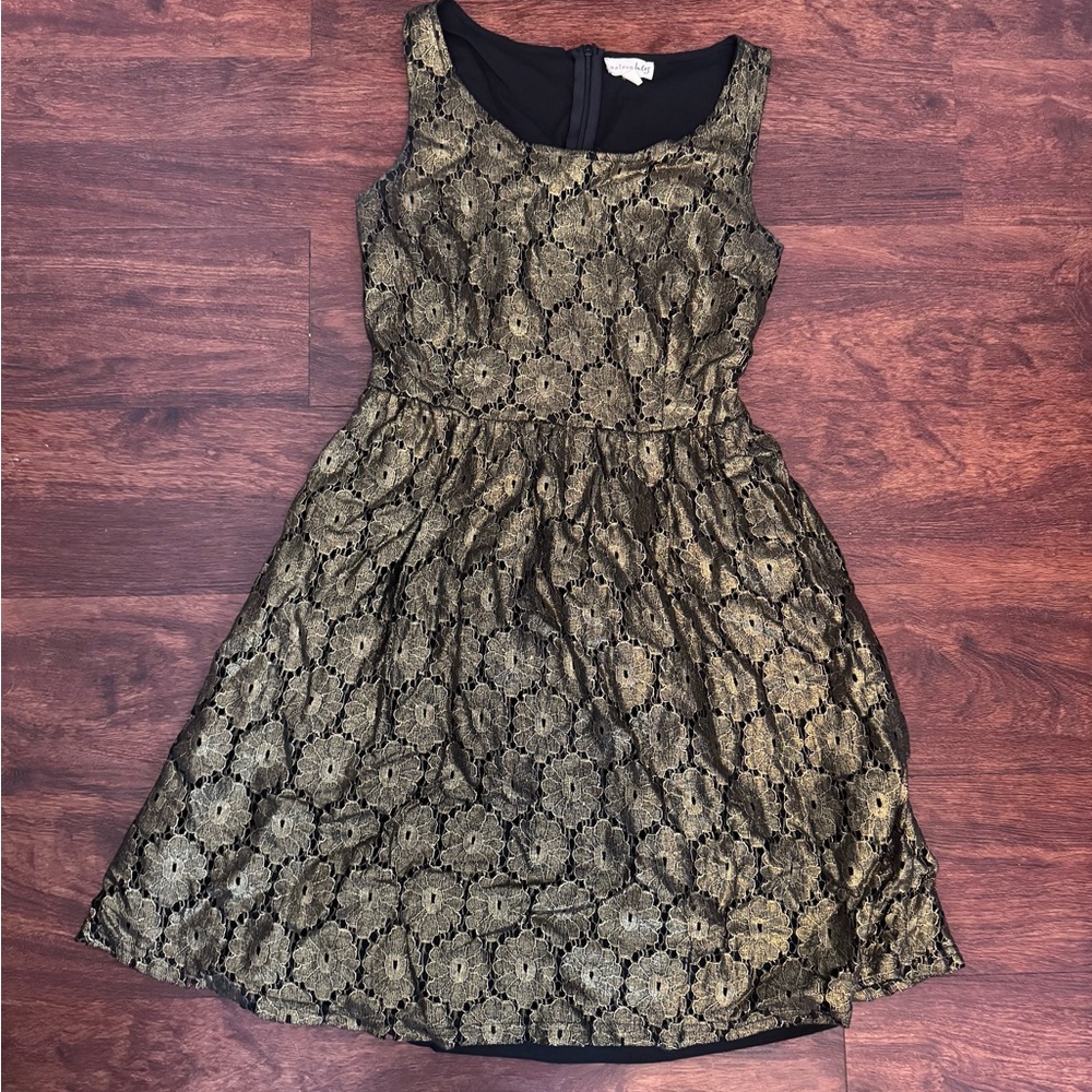 Maison Jules Black and Gold Floral Midi Dress
